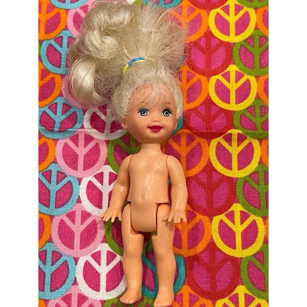 Vintage 1990s Mattel Kelly Barbie Sister doll Blonde Hair Blue Eyes 4.5"